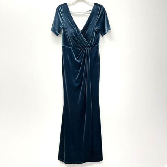 Revelry Giselle Desert Blue Velvet Faux Wrap Maxi Gown Size 6 - Picture 1 of 15